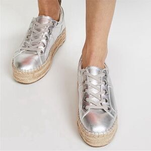 Sam Edelman Metallic Carleigh Espadrille Platform Sneakers Silver Size 8.5